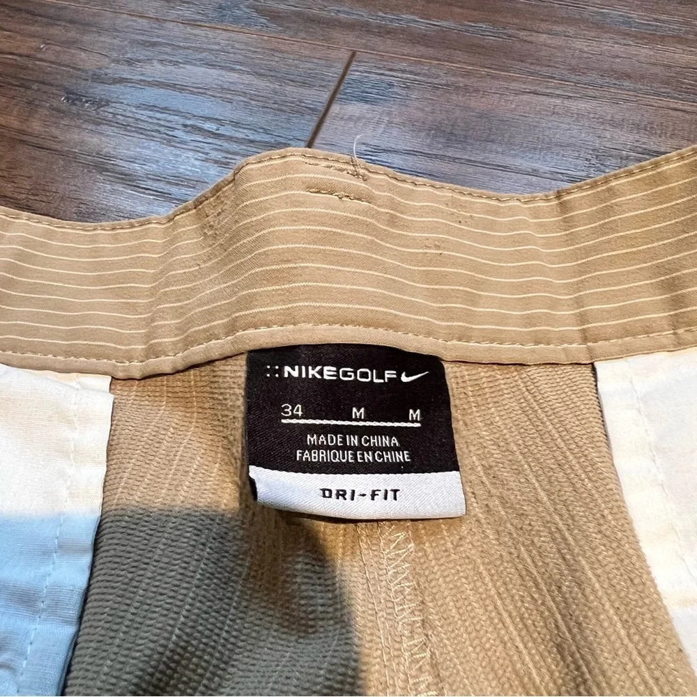 Nike Golf Dri-Fit Khaki Performance Shorts with White Pinstripes | 34 - M